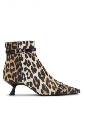 Ganni Eyelets Kitten Heel Boot in Leopard